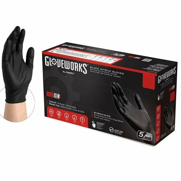 Gloveplus Nitrile Disposable Gloves, 5 mil Palm, Nitrile, Powder-Free, L, 100 PK, Black GPNB46100